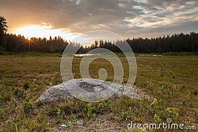 Sunset just outside of Kingâ€™s Canyon National Park in California Stock Photo